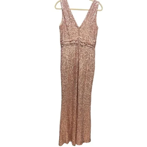 Belle Badgley Mischka Rose Gold Sequin Formal Evening Gown - Picture 8 of 10